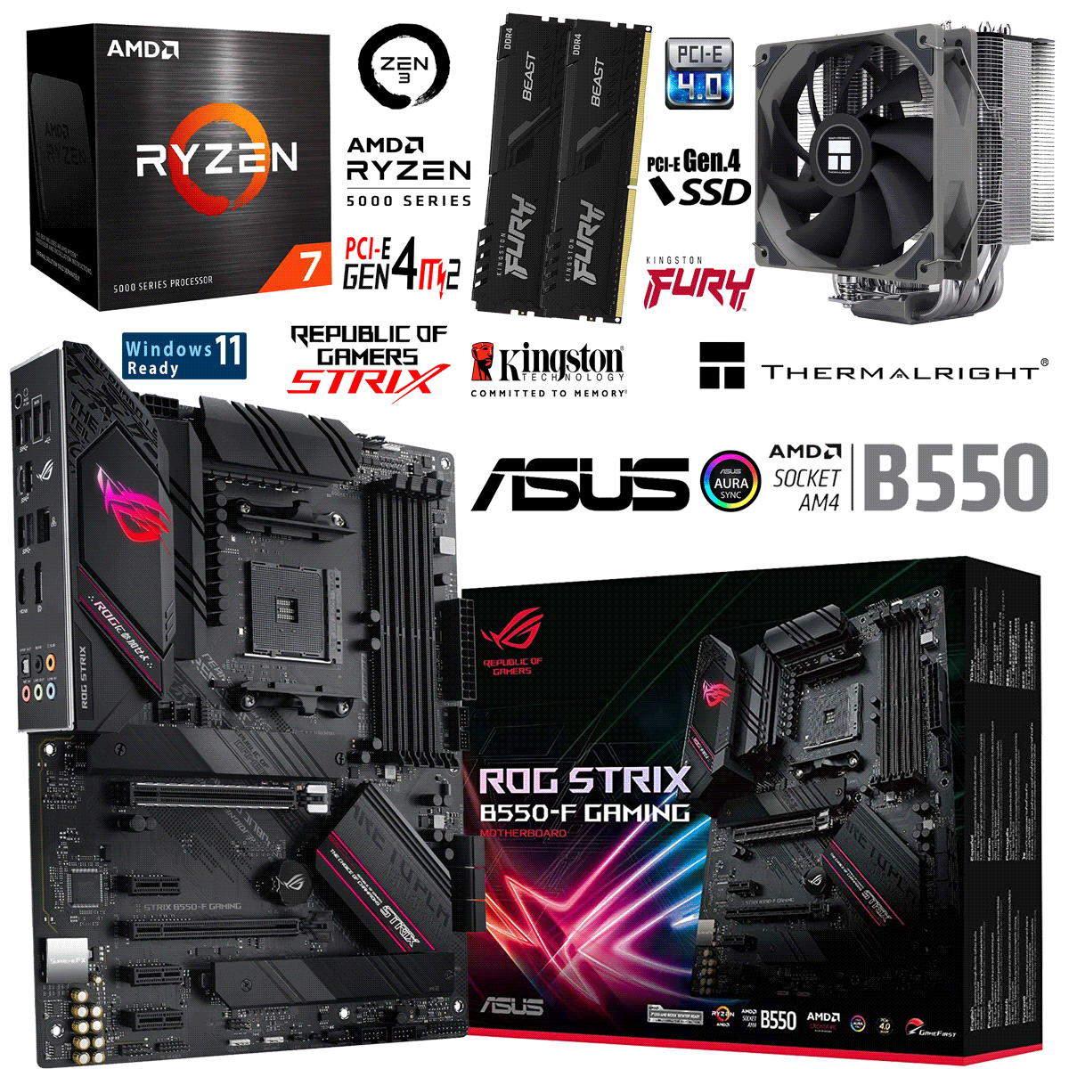 PC Bundle • AMD Ryzen 5 5800X • Asus Rog Strix B550-F Gaming • 32GB DDR4-3200 Ram Kit