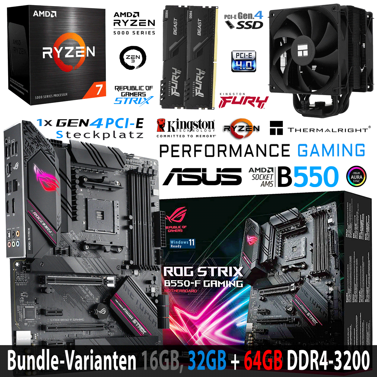 PC Bundle • AMD Ryzen 7 5800X • Asus Rog Strix B550-F Gaming • 16GB DDR4-3200 DDR4 Dual Kit