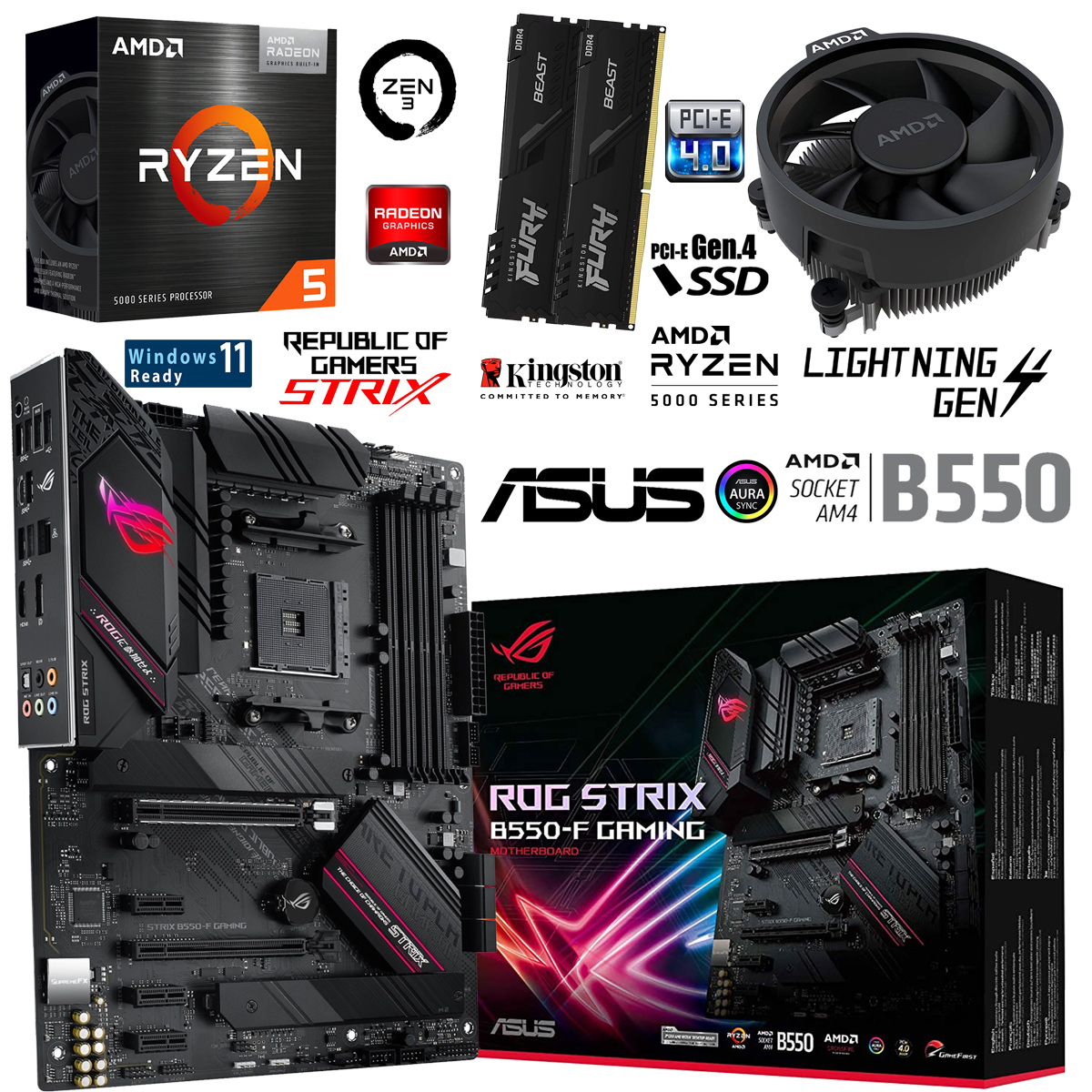 PC Bundle • AMD Ryzen 5 5600G • Asus Rog Strix B550-F Gaming • 16GB DDR4-3200 Ram